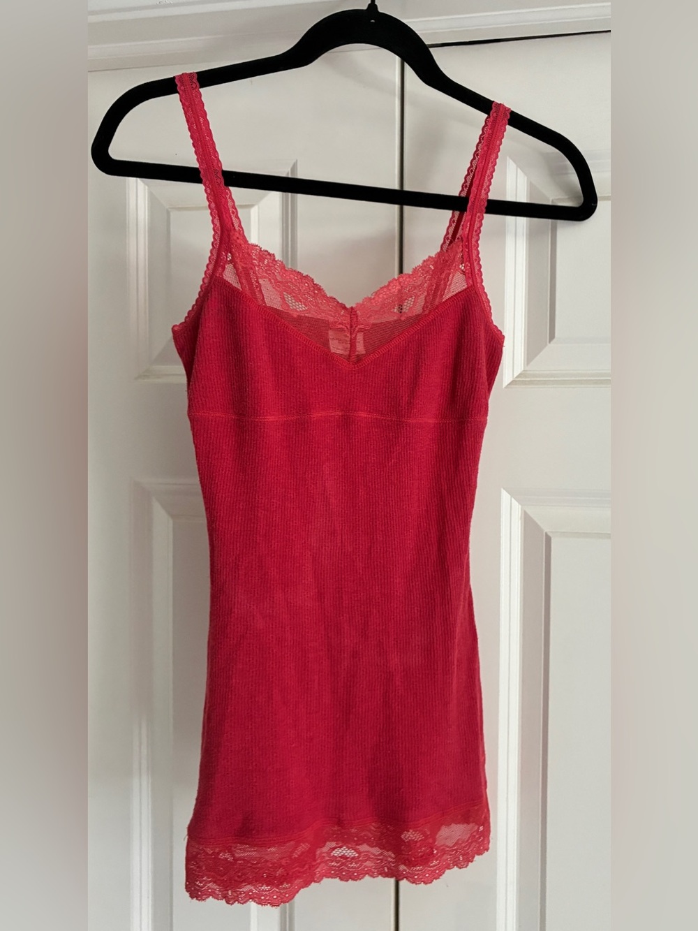 Abercrombie & Fitch Lace-Trim Ribbed Chemise in Coral